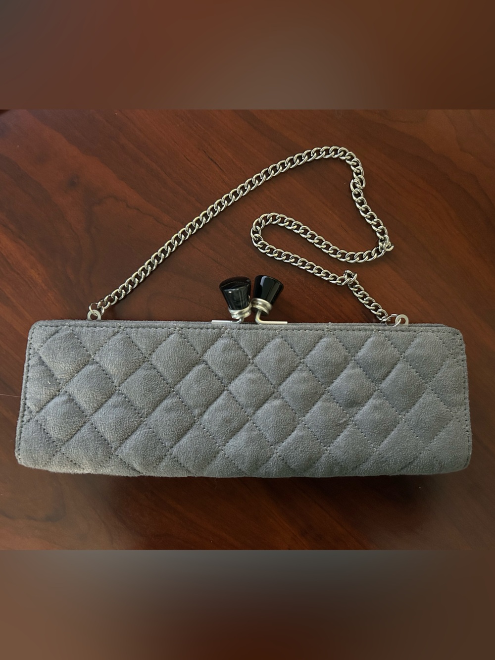 ALDO Charcoal Gray Quilted Clutch Silver Chain Evening Bag